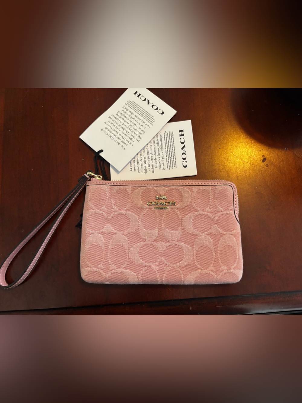 Coach Pink Signature Wristlet Pouch